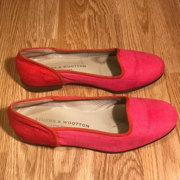Stubbs & Wootton Two-Tone Pink Orange-Red Leather Flats Size 6.5 - Picture 9 of 16